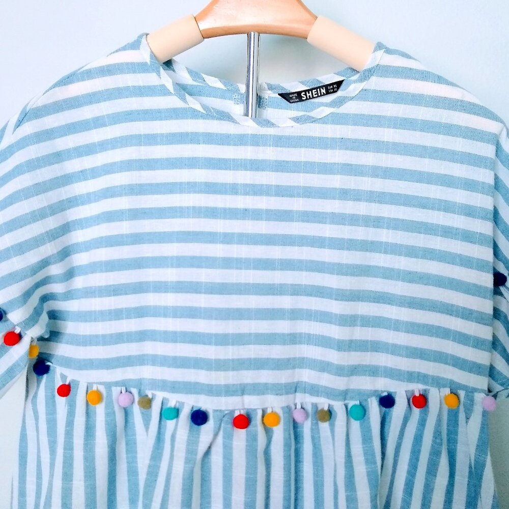 COTTON STRIPED POMPOM DRESS - Picture 6 of 13